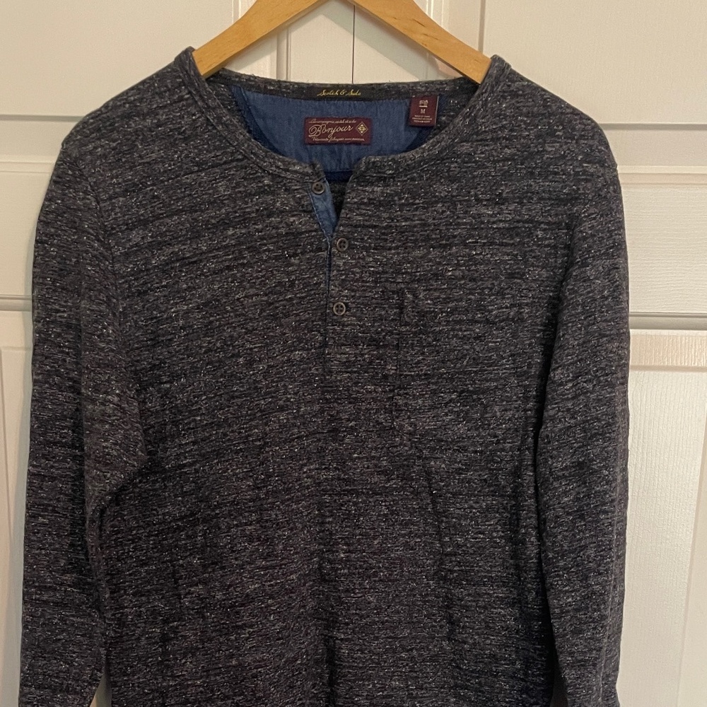 Scotch & Soda Heathered Grey Henley Tee - Small/ Medium